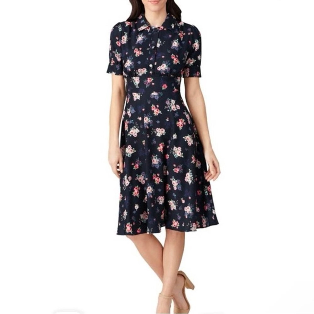 Alexia Admor Navy Floral Button-Front Midi Dress